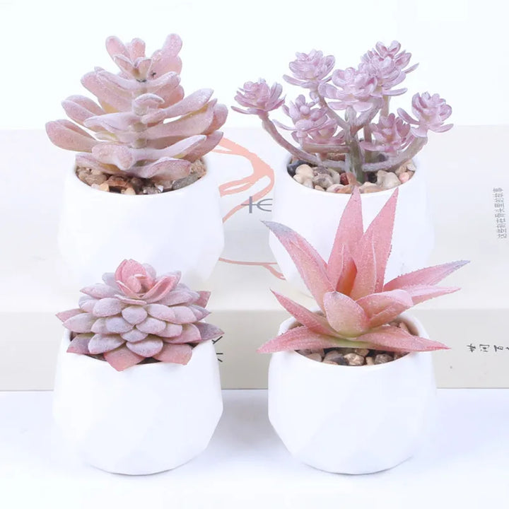 Pink Faux Succulent Arrangement in Pot - Indoor Artificial Plant Decor Piece