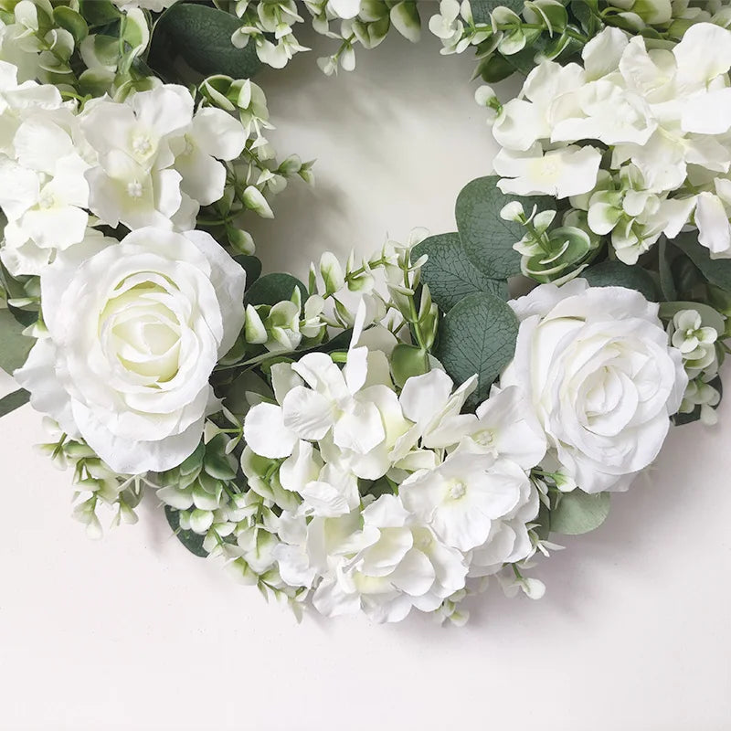 Eucalyptus and Hydrangea Artificial Flower Wreath with Green Leaves - Festive Home Decor for Wedding and Christmas