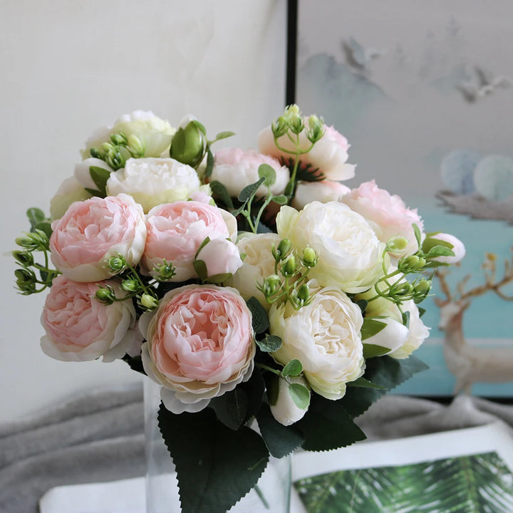 Elegant Peony Rose Silk Bouquet - Timeless Beauty for Home Decor and Weddings