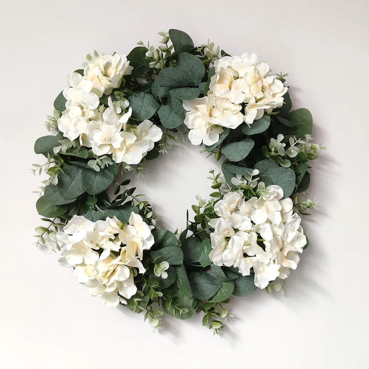 Eucalyptus and Hydrangea Artificial Flower Wreath with Green Leaves - Festive Home Decor for Wedding and Christmas