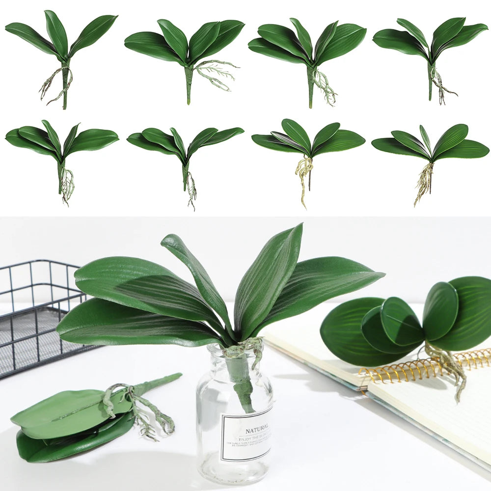 Artificial Phalaenopsis Orchid Leaf Bouquet - Real Touch Plastic Green Leaves Bouquet