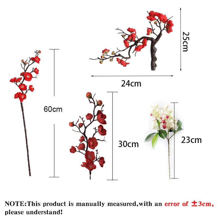 Cherry Red Plum Blossom Silk Flower Branch with Foam Berry Bouquet - Wedding and Home Decor