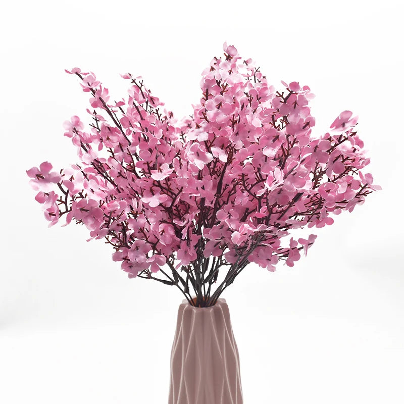 Peach Blossom Silk Flower Bundle with 5 Forks and 7 Color Small Flower Bunches