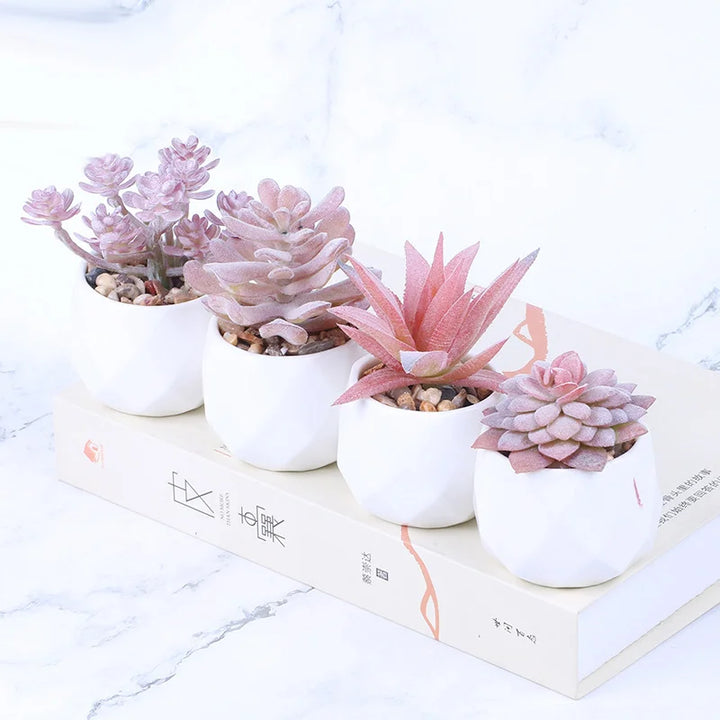 Pink Faux Succulent Arrangement in Pot - Indoor Artificial Plant Decor Piece