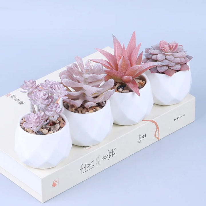 Pink Faux Succulent Arrangement in Pot - Indoor Artificial Plant Decor Piece