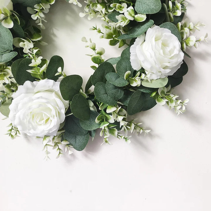 Eucalyptus and Hydrangea Artificial Flower Wreath with Green Leaves - Festive Home Decor for Wedding and Christmas