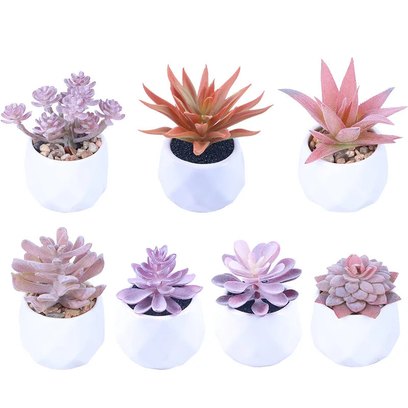 Pink Faux Succulent Arrangement in Pot - Indoor Artificial Plant Decor Piece