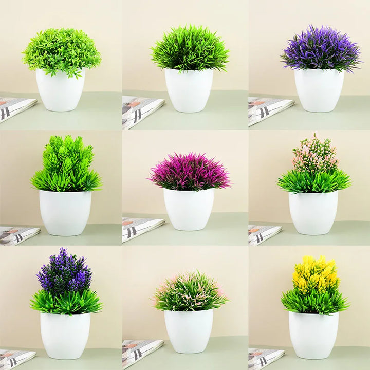 Green Faux Bonsai Plant in Pot - Vibrant Artificial Succulents for Elegant Home and Office Decor