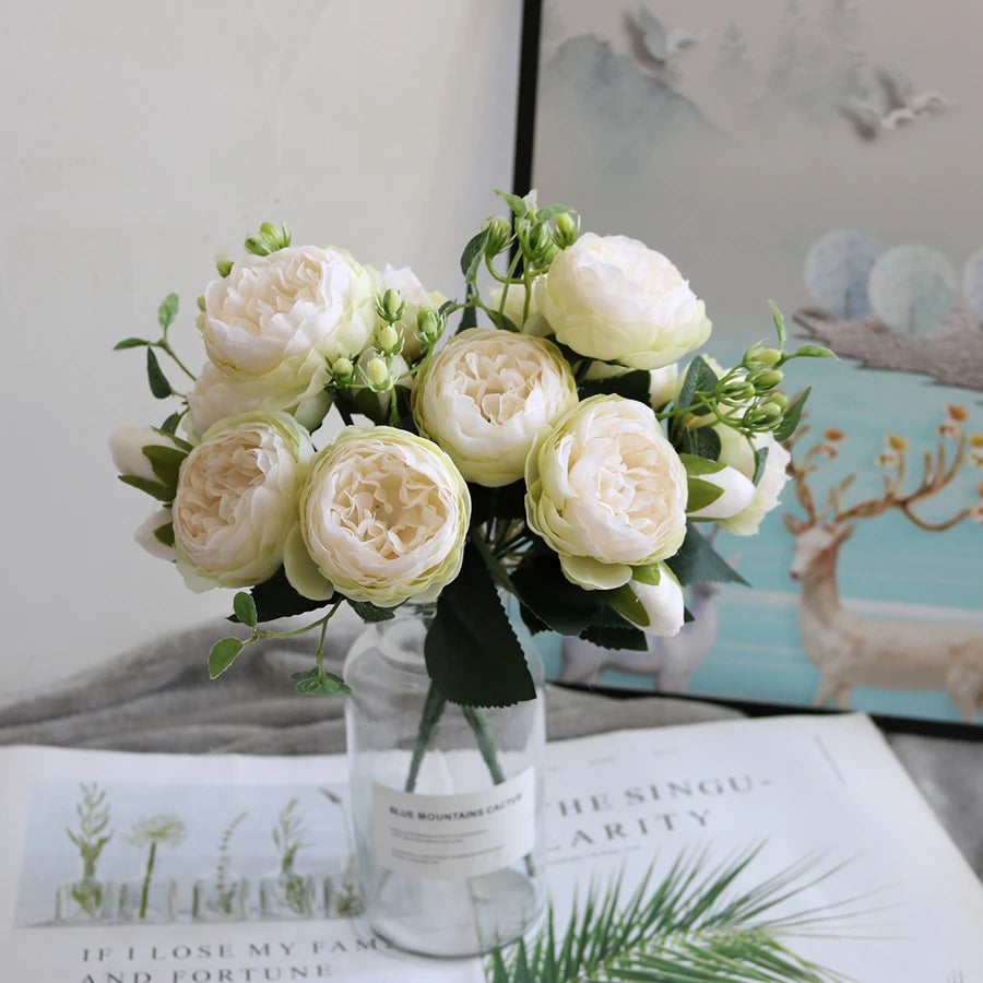 Elegant Peony Rose Silk Bouquet - Timeless Beauty for Home Decor and Weddings