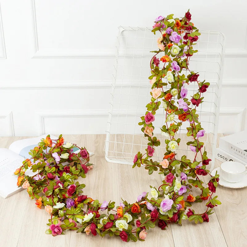 Artificial Rose Vine Garland with 45 Heads - Wedding and Home Decor Bouquet