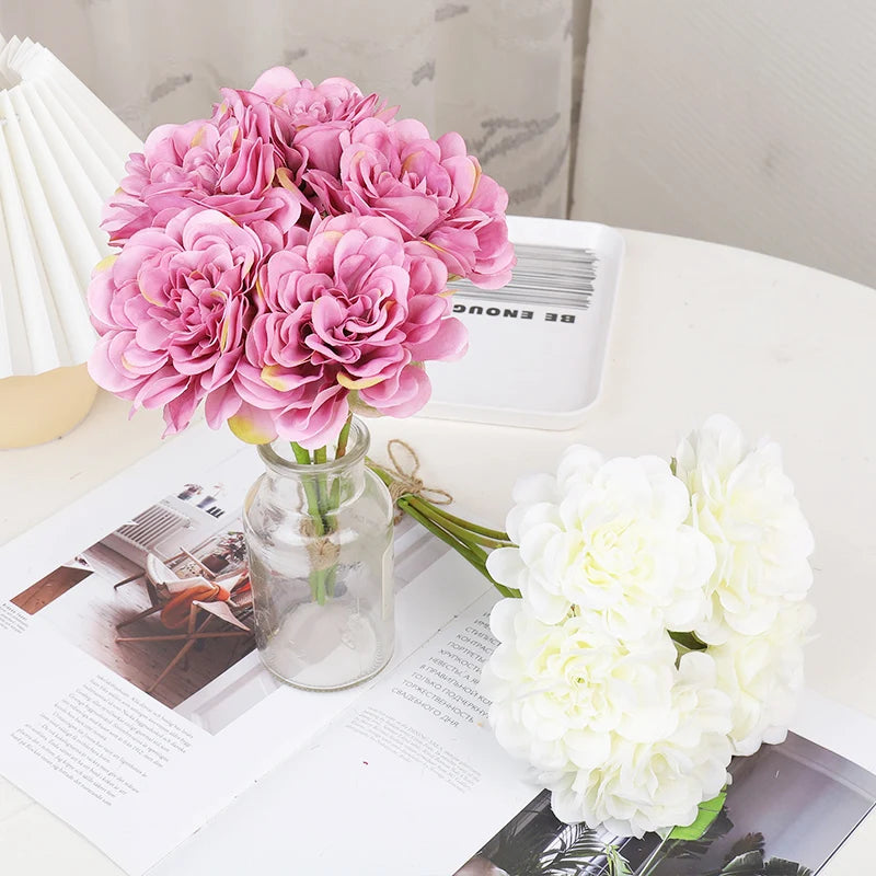 Pink Silk Rose Peony Bridal Bouquet Set - Wedding Decor Accent