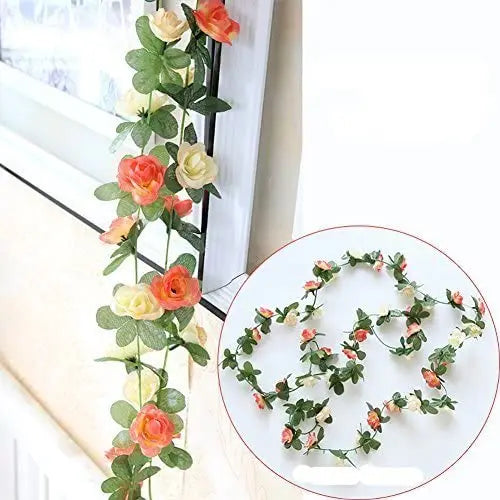 Artificial Rose Vine Garland with 45 Heads - Wedding and Home Decor Bouquet