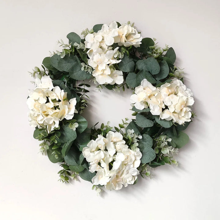 Eucalyptus and Hydrangea Artificial Flower Wreath with Green Leaves - Festive Home Decor for Wedding and Christmas