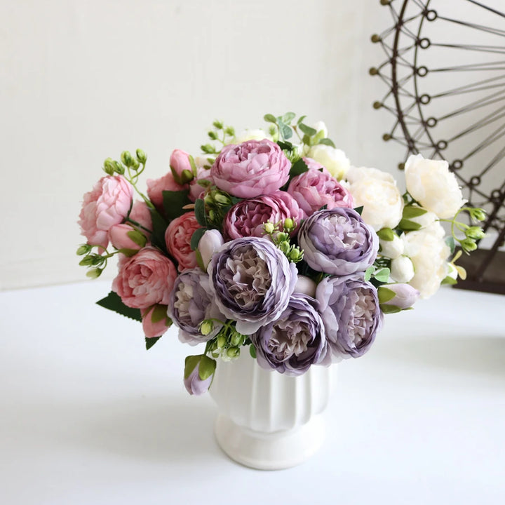 Elegant Peony Rose Silk Bouquet - Timeless Beauty for Home Decor and Weddings