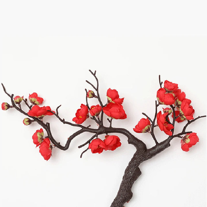 Cherry Red Plum Blossom Silk Flower Branch with Foam Berry Bouquet - Wedding and Home Decor