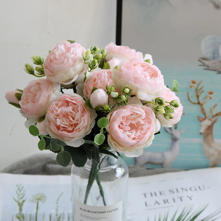 Elegant Peony Rose Silk Bouquet - Timeless Beauty for Home Decor and Weddings