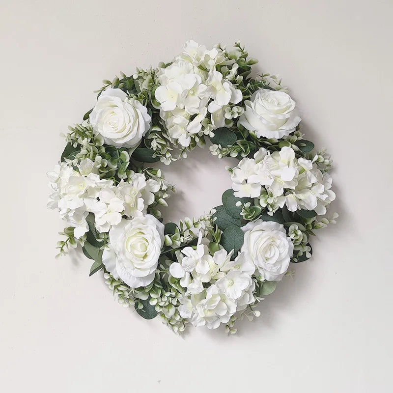 Eucalyptus and Hydrangea Artificial Flower Wreath with Green Leaves - Festive Home Decor for Wedding and Christmas