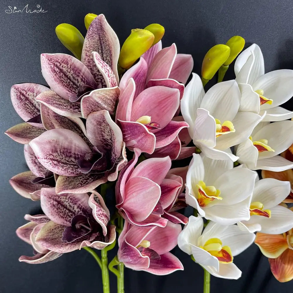 Elegant Handcrafted Cymbidium Orchid Artificial Flower Bouquet - Premium Real Touch Floral Decor