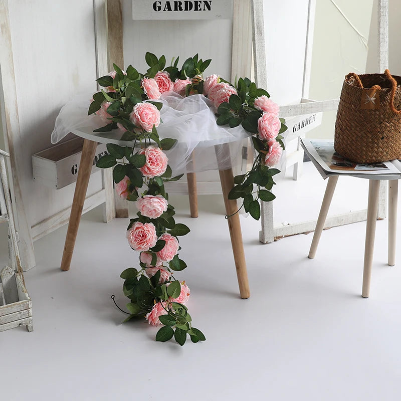 Silk Peony Rose Flower Rattan Garland - Wedding Home Garden Decoration