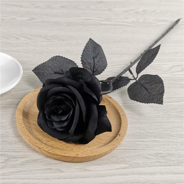 Silk Black Rose Artificial Flower Bouquet - Set of 5 with 8-9cm Flower Heads