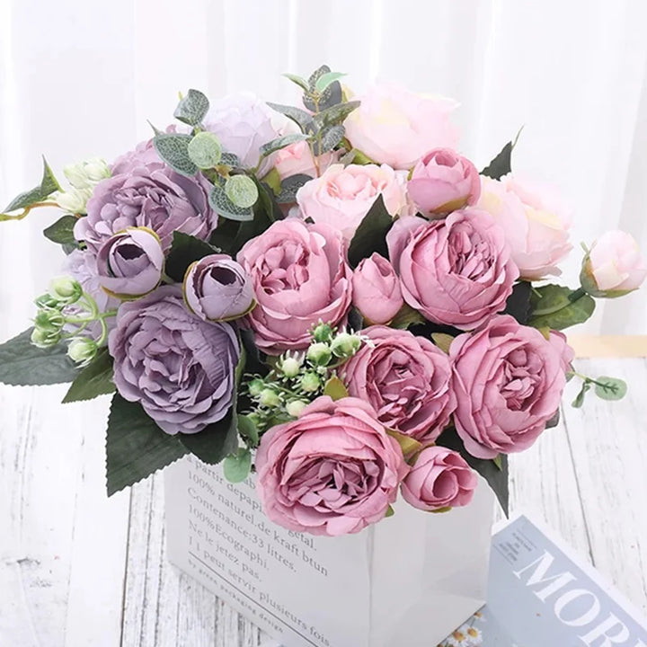 Silk Rose Peony Bouquet - Wedding Home Decor Artificial Flowers