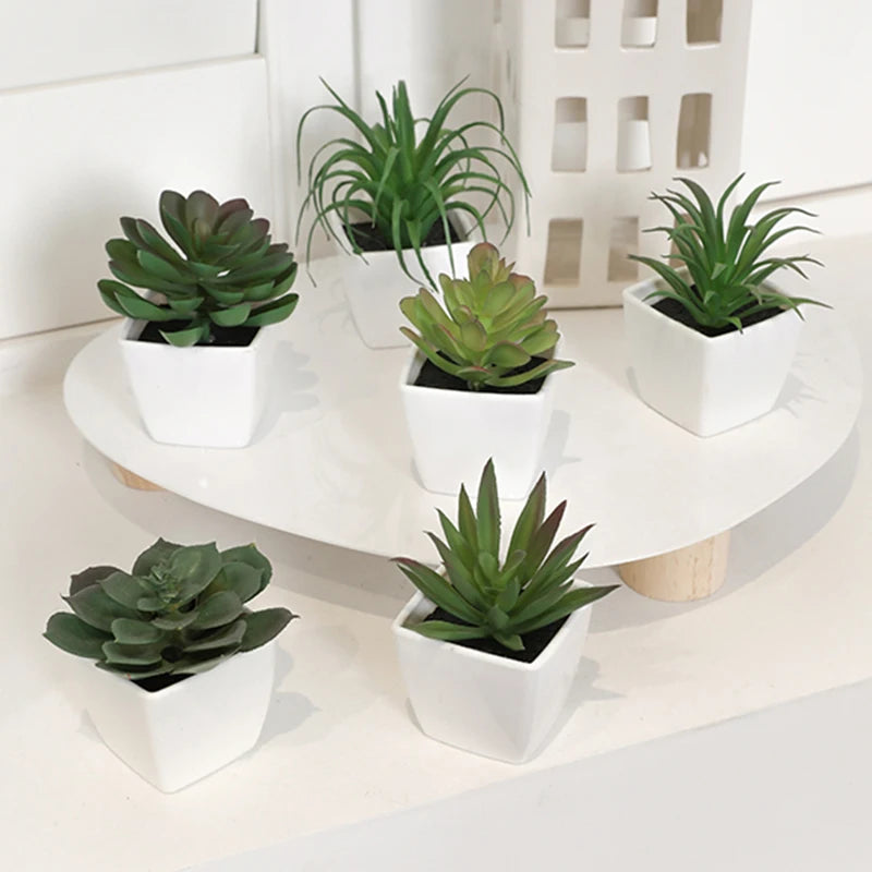 Succulent Paradise: Set of 6 Mini Artificial Plants for Stylish Home Decor