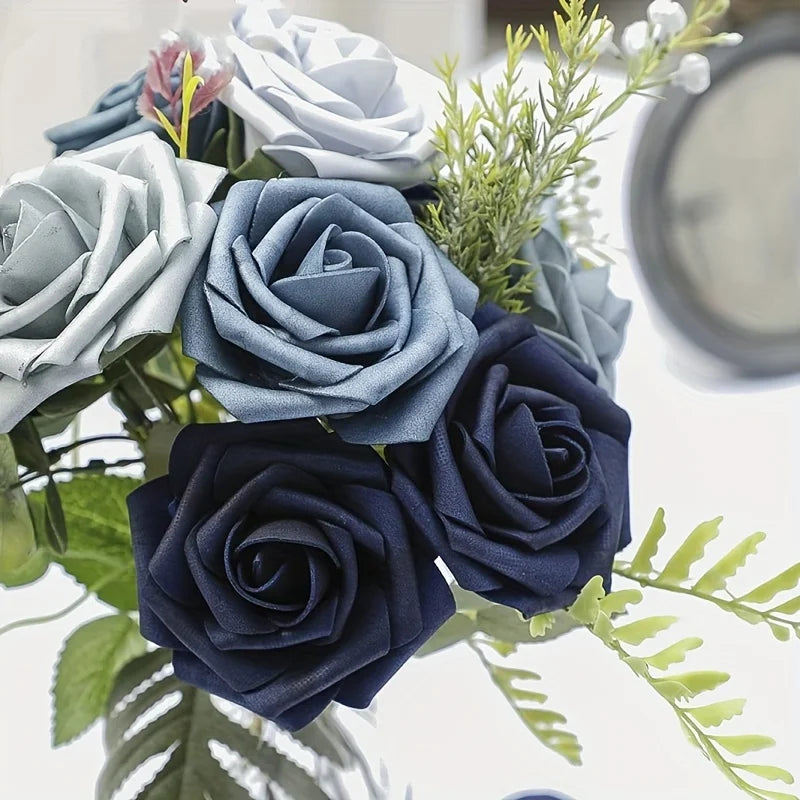 Blue Ombre Foam Fake Roses - Set of 25 for DIY Wedding Decor