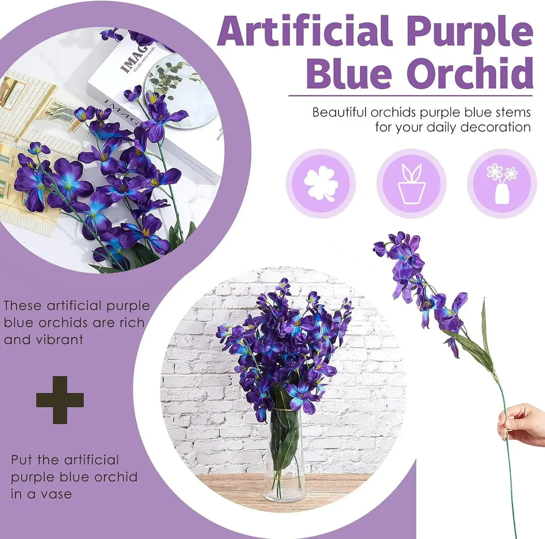 Vibrant Artificial Purple Blue Orchid Silk Flowers Bundle for Wedding and Home Decor