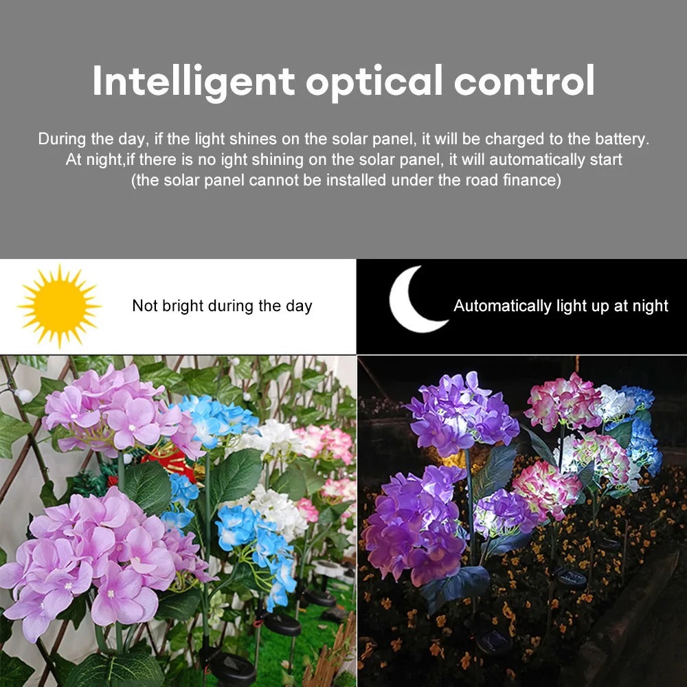 Solar Powered Hydrangea Rose Flower Outdoor Garden Lights for Garden and Patio Decoration