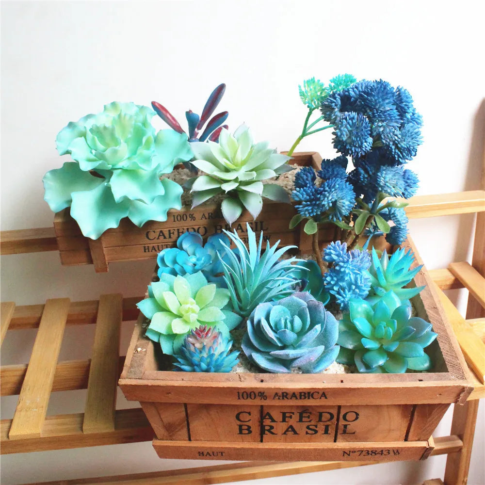 Artificial Blue Succulent Bonsai Plant with Desktop Home Garden Decoration Accessories