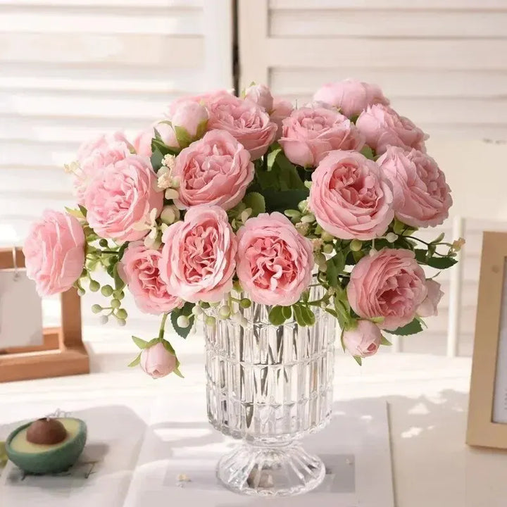 Rose Pink Peony Silk Bouquet Artificial Flower for Wedding Home Decor