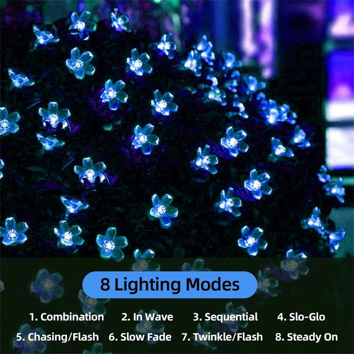 Solar Blossom Fairy Lights - Outdoor Waterproof LED Flower Garland for Christmas & Holiday Decor