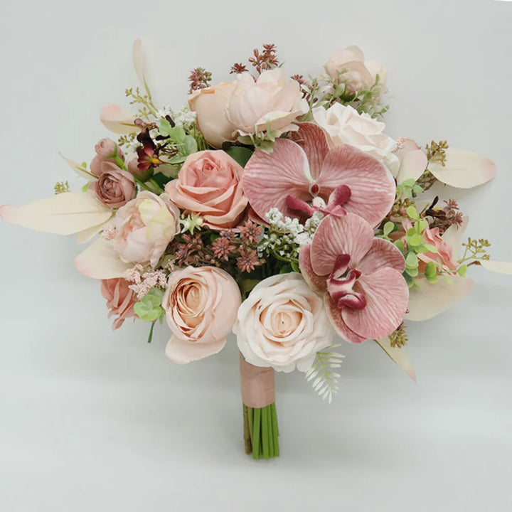 Silk Floral Wedding Bouquet with Handcrafted Faux Flowers for Bridesmaids Bouquet Accessories