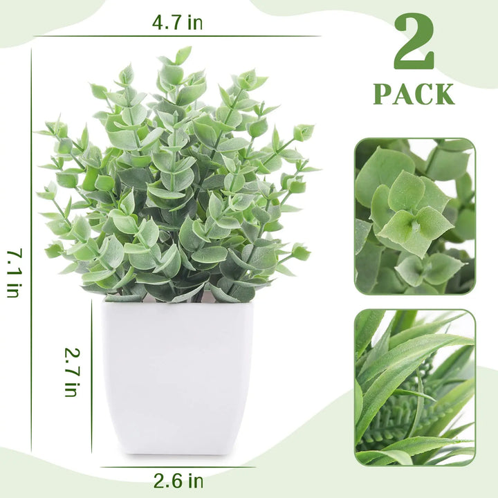 Mini Artificial Potted Plants Bundle - Set of 2 | Plastic Small Fake Plants for Home Decor