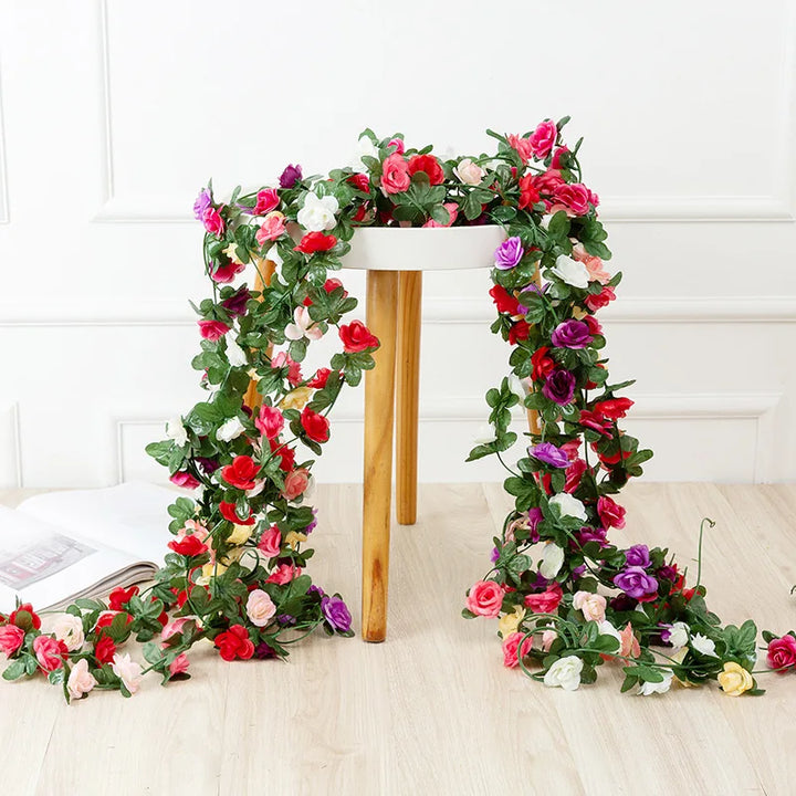 Silk Rose Vine Garland for Wedding Decor - White Pink Artificial Flower Vine