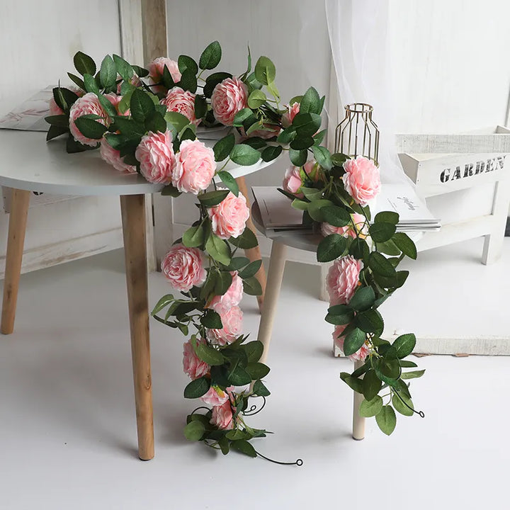 Silk Peony Rose Flower Rattan Garland - Wedding Home Garden Decoration