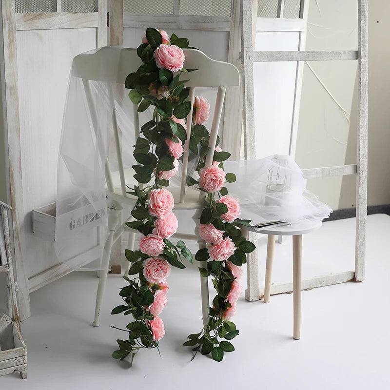 Silk Peony Rose Flower Rattan Garland - Wedding Home Garden Decoration