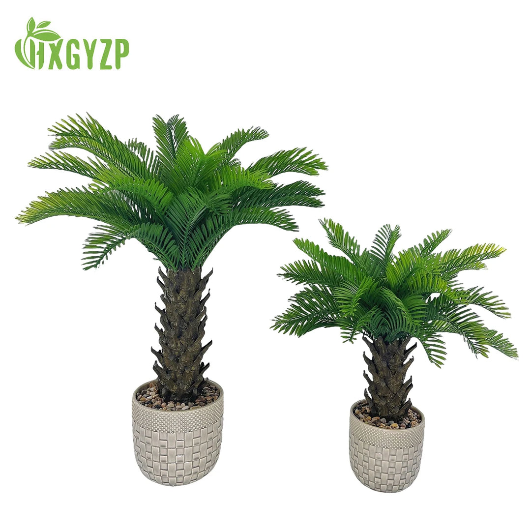 Tropical Coconut Palm Bonsai Tree with Stone and Ceramic Flowerpot - Versatile Indoor/Outdoor Decor Piece