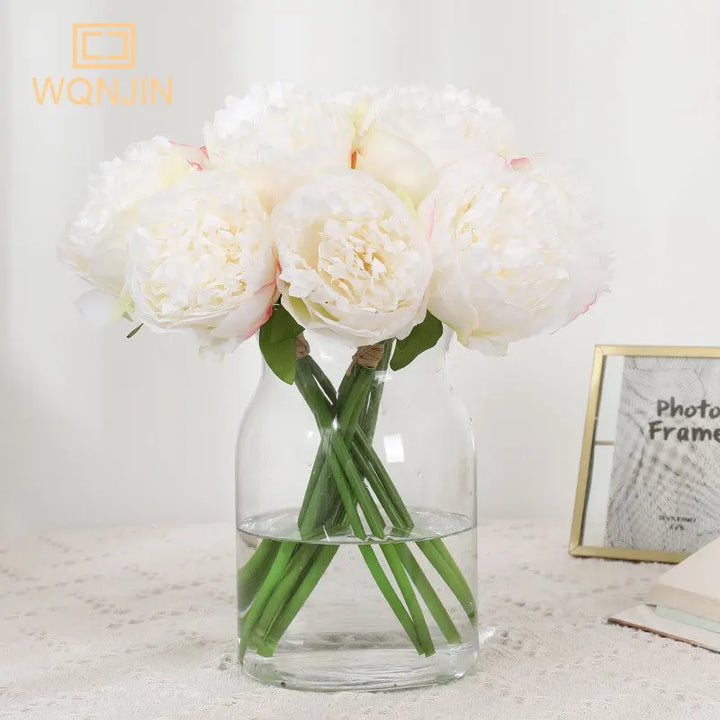 Artificial Silk Peony Flower Bouquet Bundle - Pack of 5 for Wedding Decor and Crafting