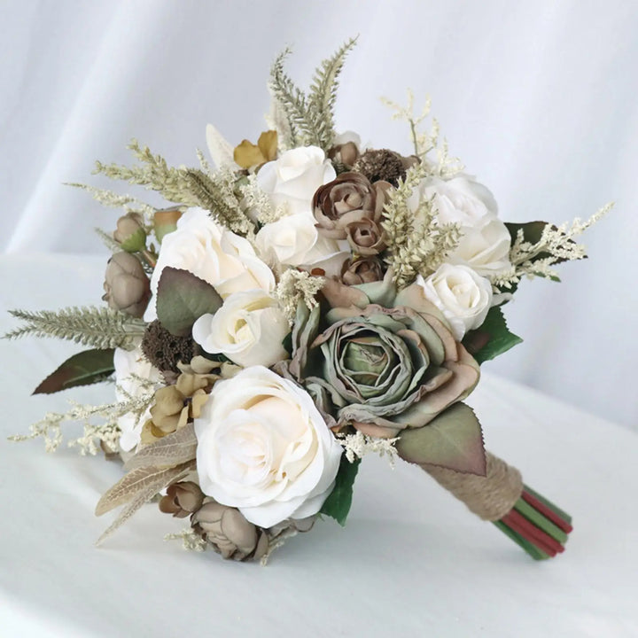 Silk Wedding Bouquet Set with Sunflowers and Eucalyptus