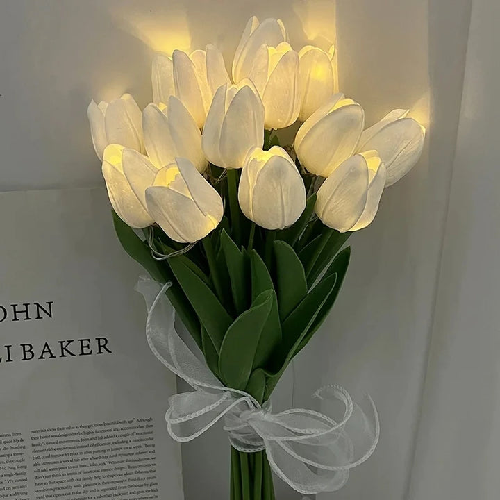 LED Tulip Artificial Flower Bouquet Night Light - Set of 5/10 for Home Garden Decoration & Gifts