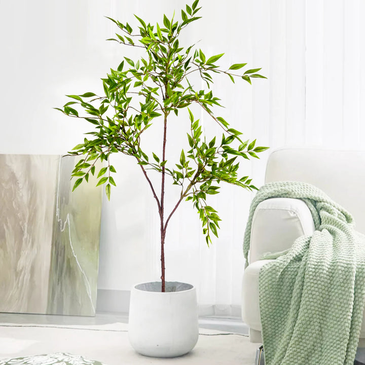 Artificial Tall Bamboo Tree with Plastic Nandina Leaves - Home Garden Decor