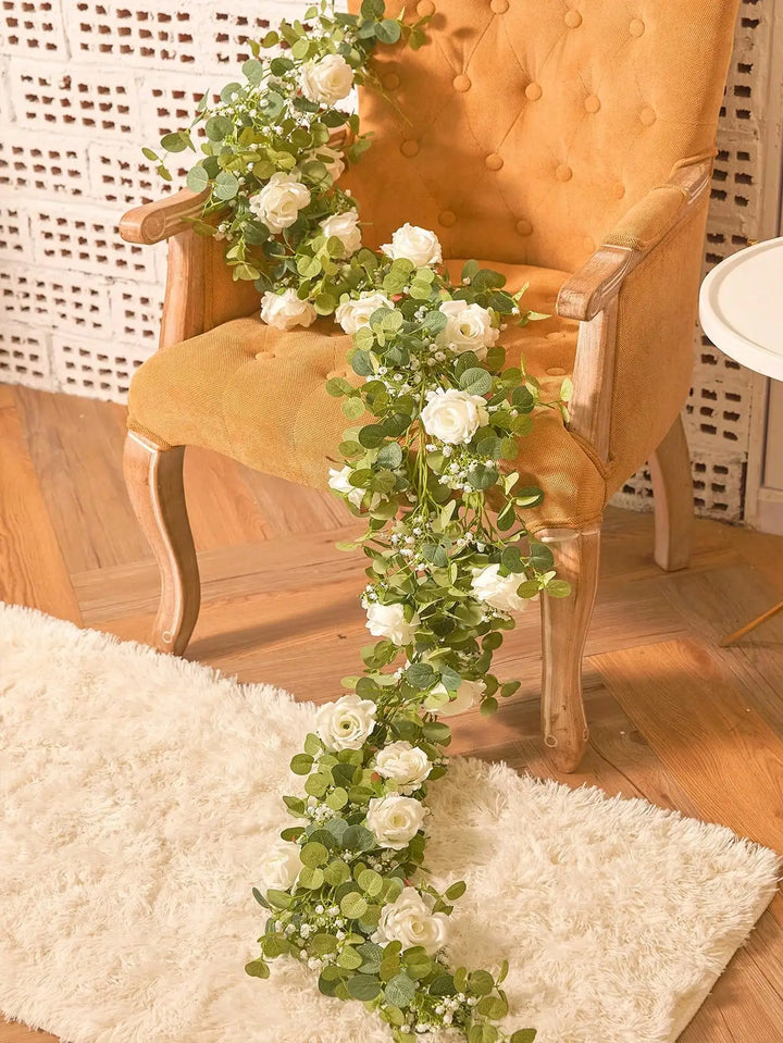 Elegant 5.9FT Artificial Eucalyptus and Rose Flower Garland for Wedding and Home Decor