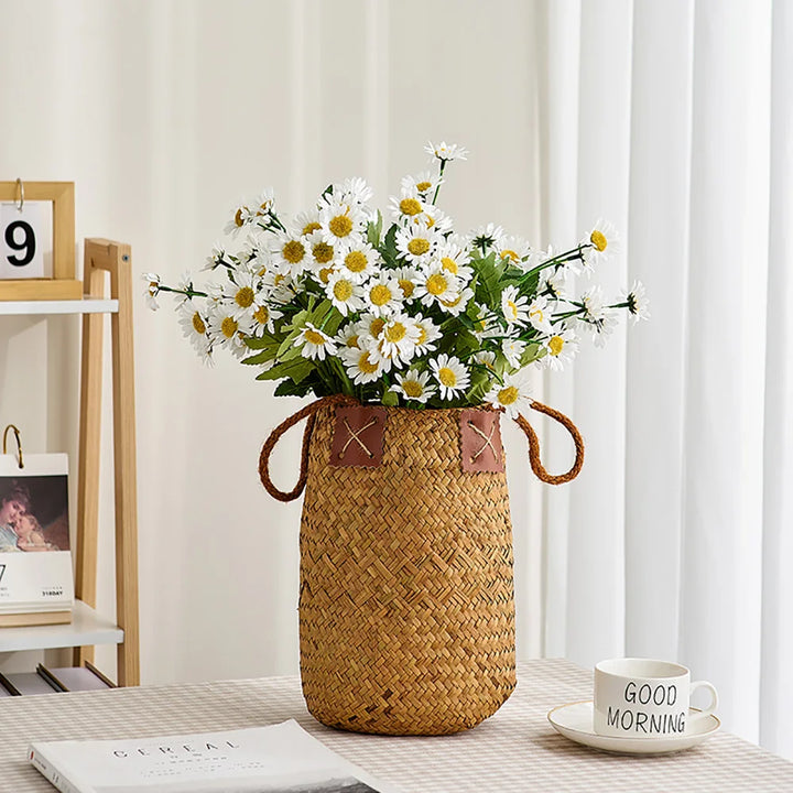 Aesthetic Decor Mariage Bamboo Tabletop Vase Living Room Decor Dried Flowers Desktop Vase Home Art Craft Flower Pot Woven Retro