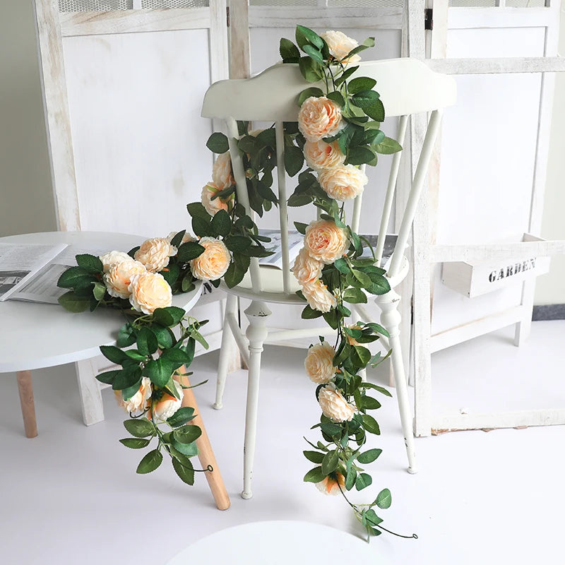 Silk Peony Rose Flower Rattan Garland - Wedding Home Garden Decoration