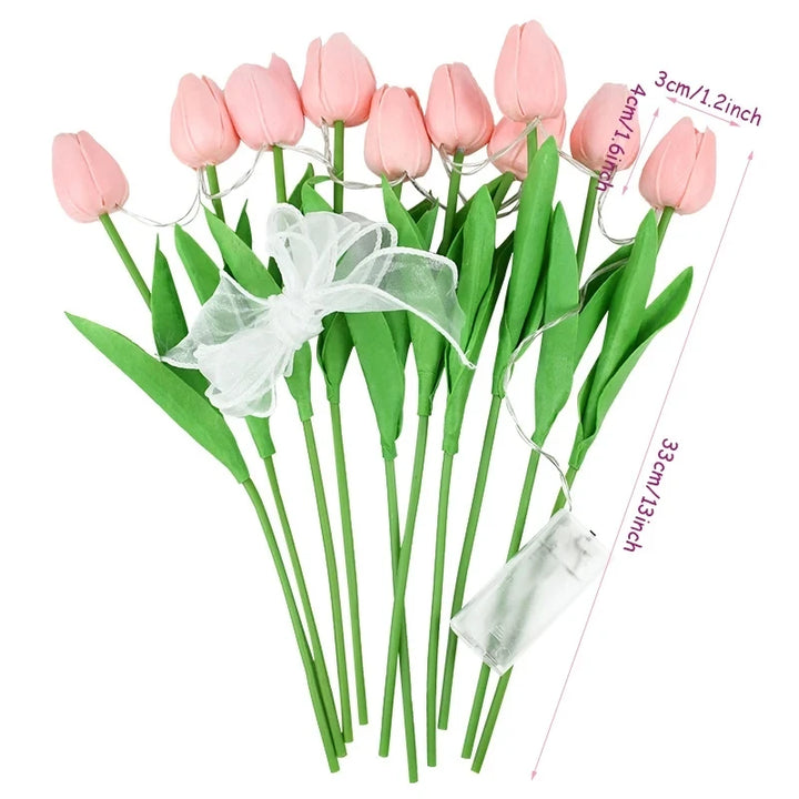 LED Tulip Artificial Flower Bouquet Night Light - Set of 5/10 for Home Garden Decoration & Gifts