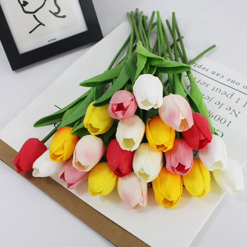 Artificial Tulips Flower Bouquet - Set of 20 Pe Foam Flowers