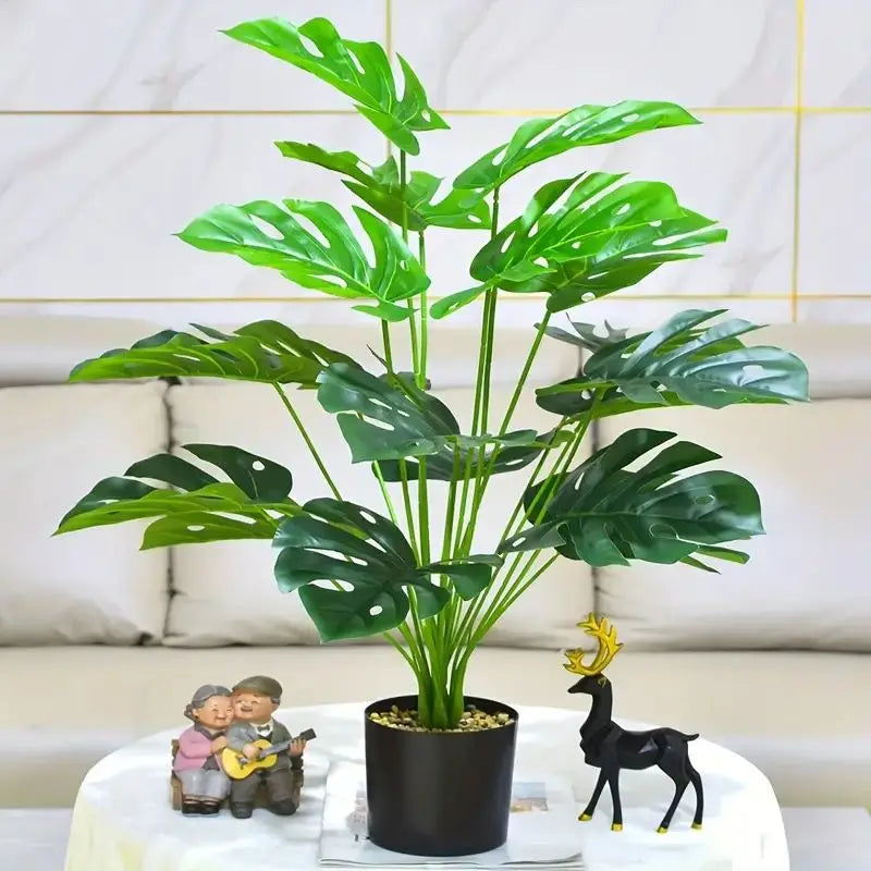 Large Leaf Artificial Tree Plant in Bamboo Pot - Home Decoration