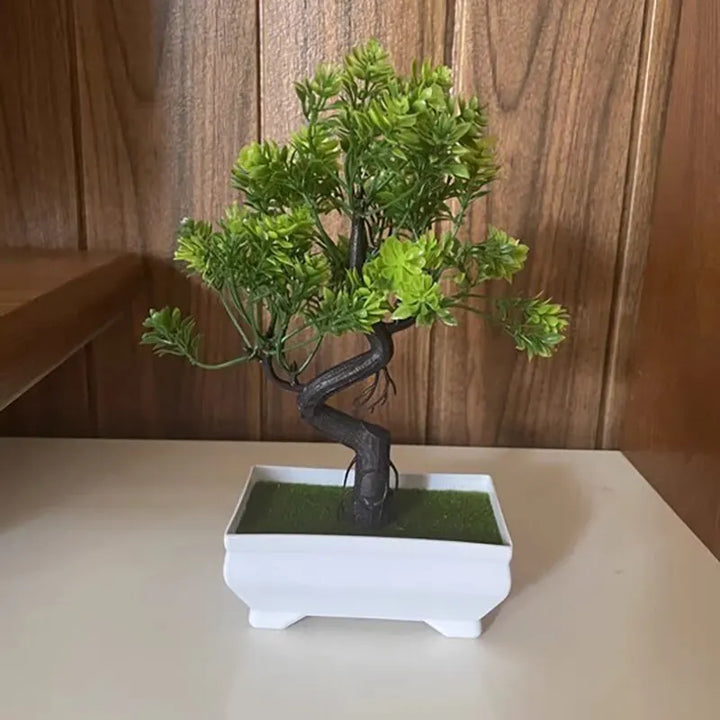 Green Plastic Bonsai Tree: Realistic Artificial Plant for Effortless Home and Office Decor