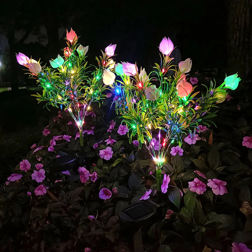 Solar Lantern Grass with 42LED Artificial Flowers Warm Color Changing Light - Outdoor Decorative Lighting Solution